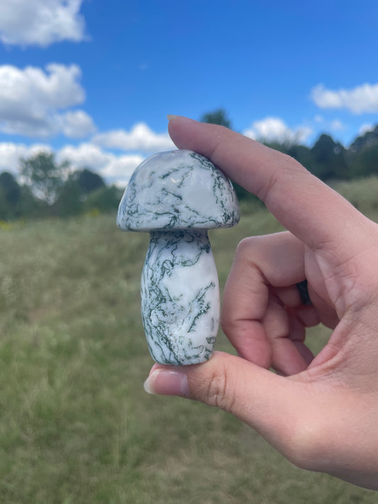 Large Druzy Moss Agate mushroom carving #3