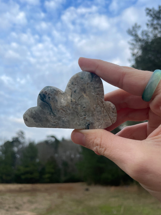 Druzy Moss Agate Mini Cloud Carving