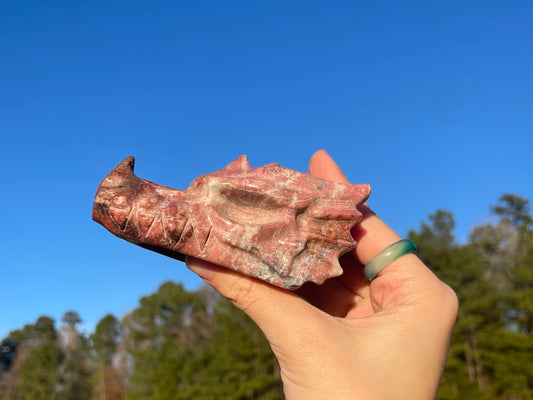 Large Rhodonite Dragon Head Carving