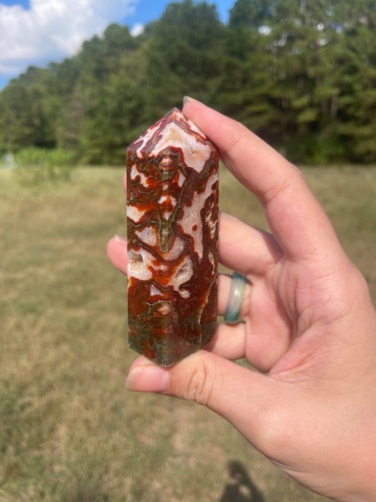 Druzy red moss agate/carnelian tower #4