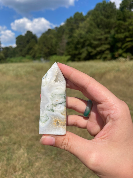 Druzy Moss Agate tower