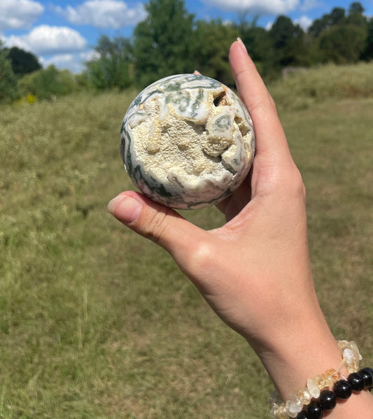 Large 1lb Druzy Moss Agate Sphere