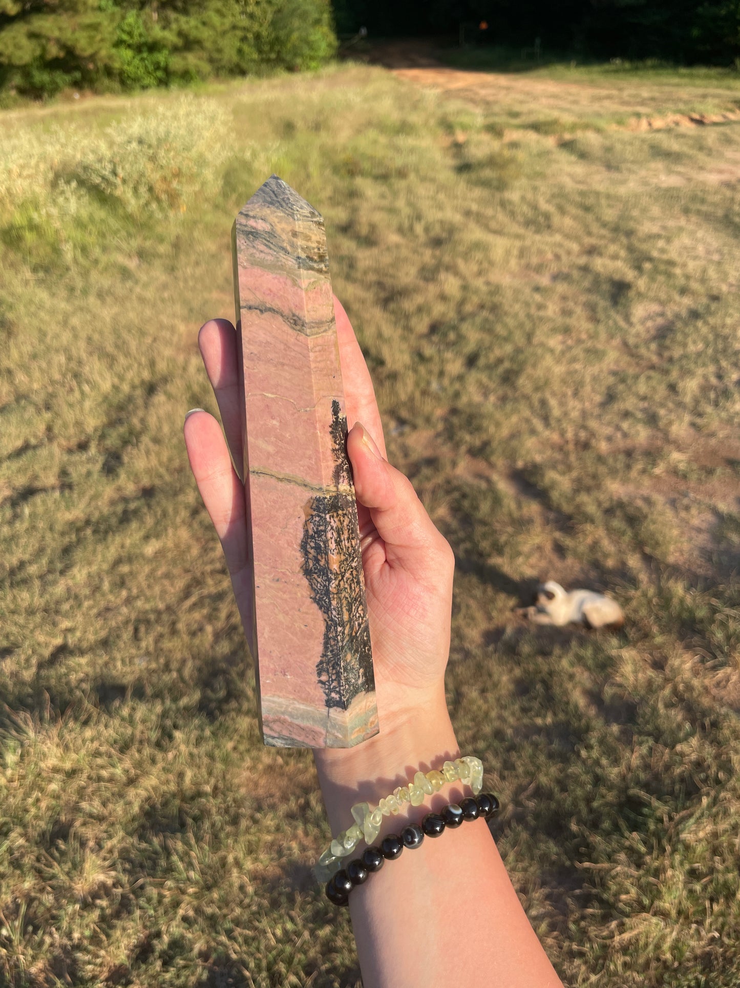 Large Rhodonite tower