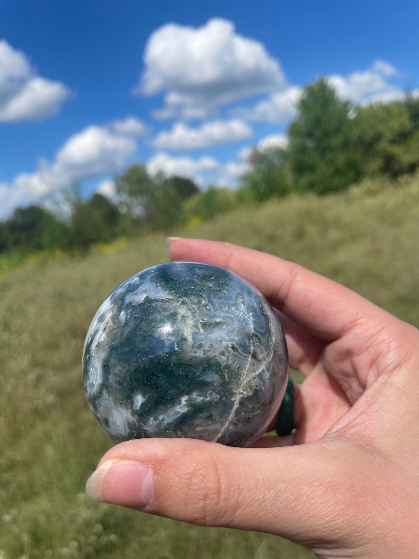 Moss agate sphere