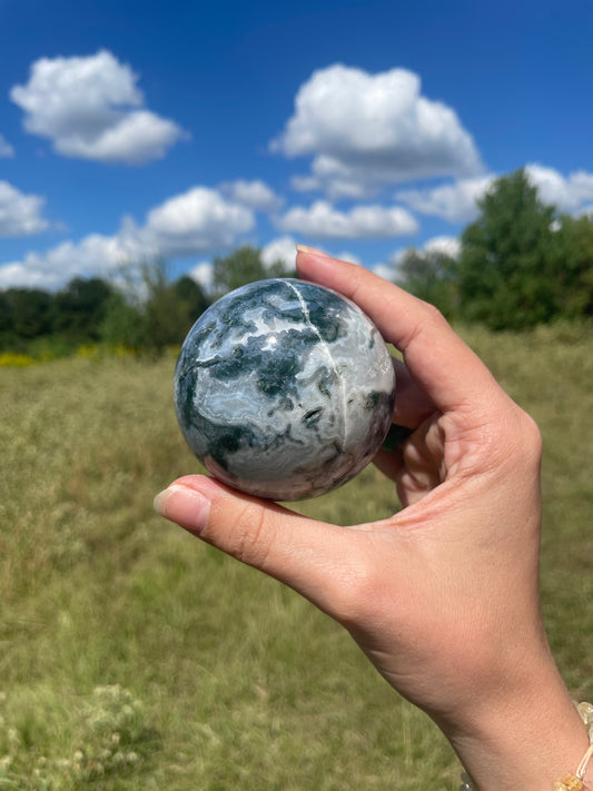 Moss agate sphere