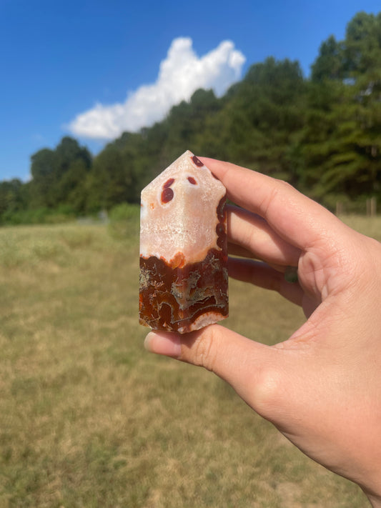 Imperfect Druzy red Moss agate/carnelian tower #3