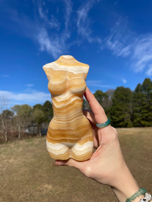 Imperfect Banded Large Calcite Goddess Carving (lady body)