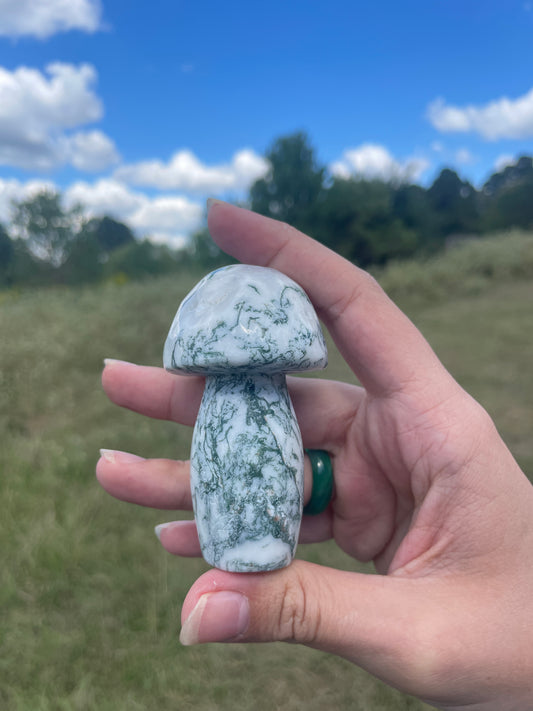 Large Druzy Moss Agate mushroom carving #3