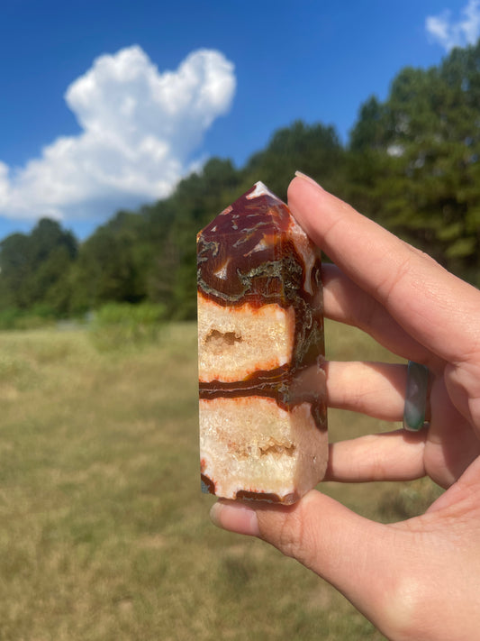 Druzy red moss agate/carnelian tower #6