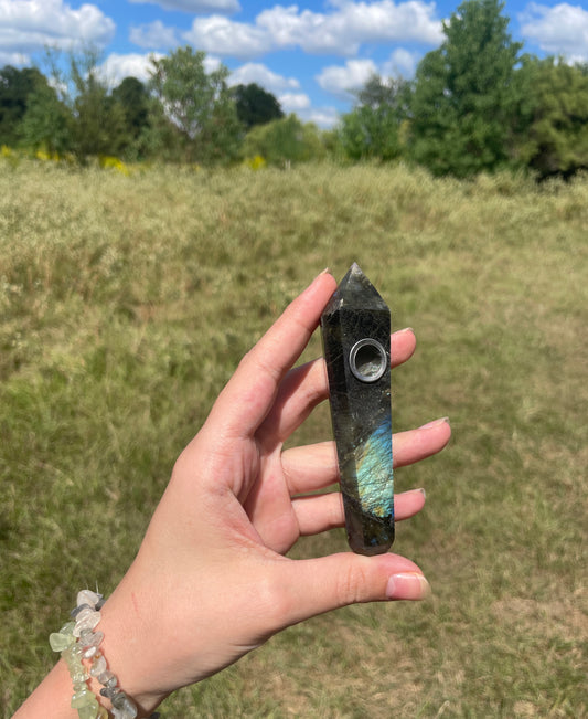 Flashy Labradorite Crystal Pipe