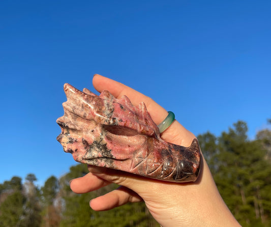 Large Rhodonite Dragon Head Carving