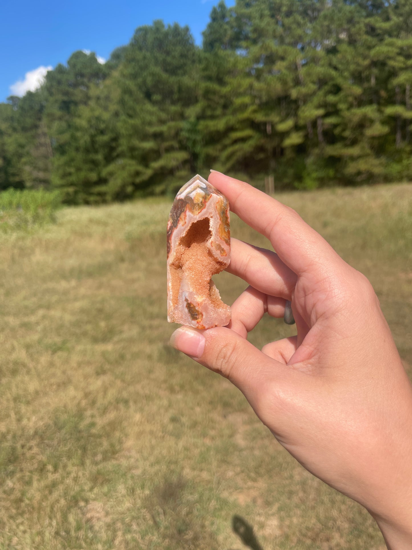 Druzy red moss agate/ carnelian tower #1