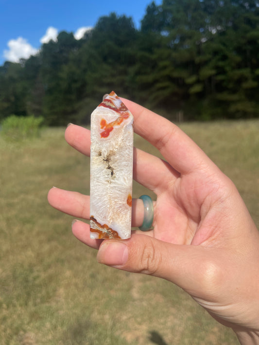 Druzy red moss agate/carnelian tower #2