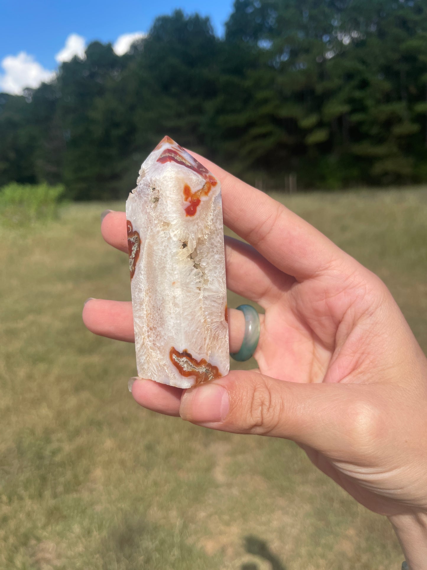 Druzy red moss agate/carnelian tower #2