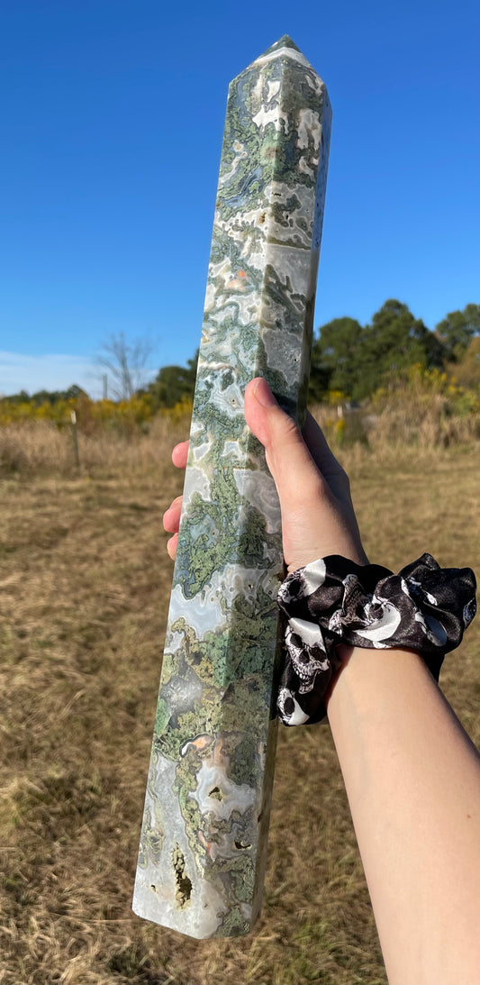 XXL Druzy Moss Agate Tower