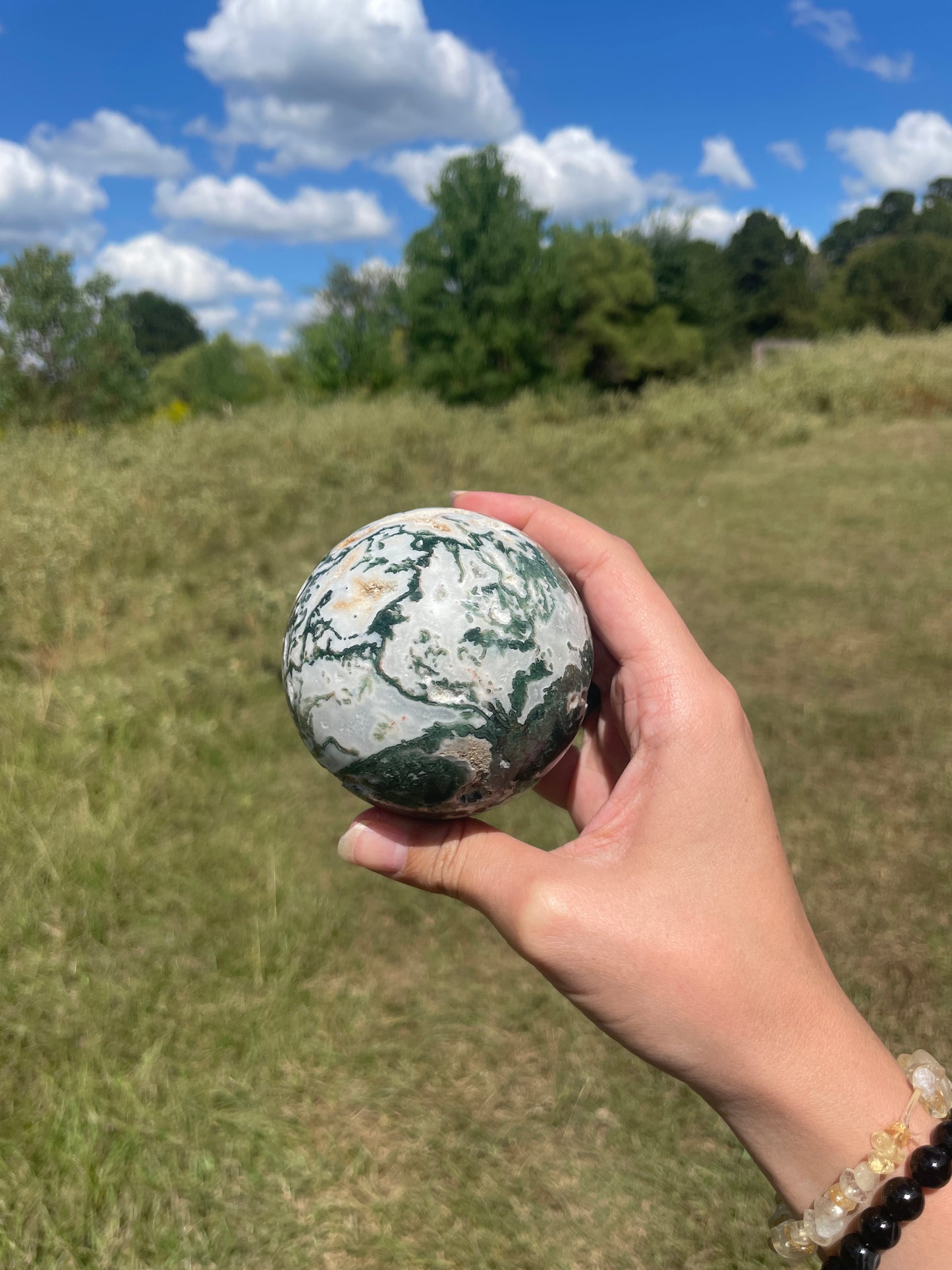 Large 1lb Druzy Moss Agate Sphere