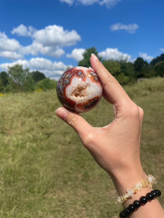 Druzy Red/Carnelian Moss Agate Sphere