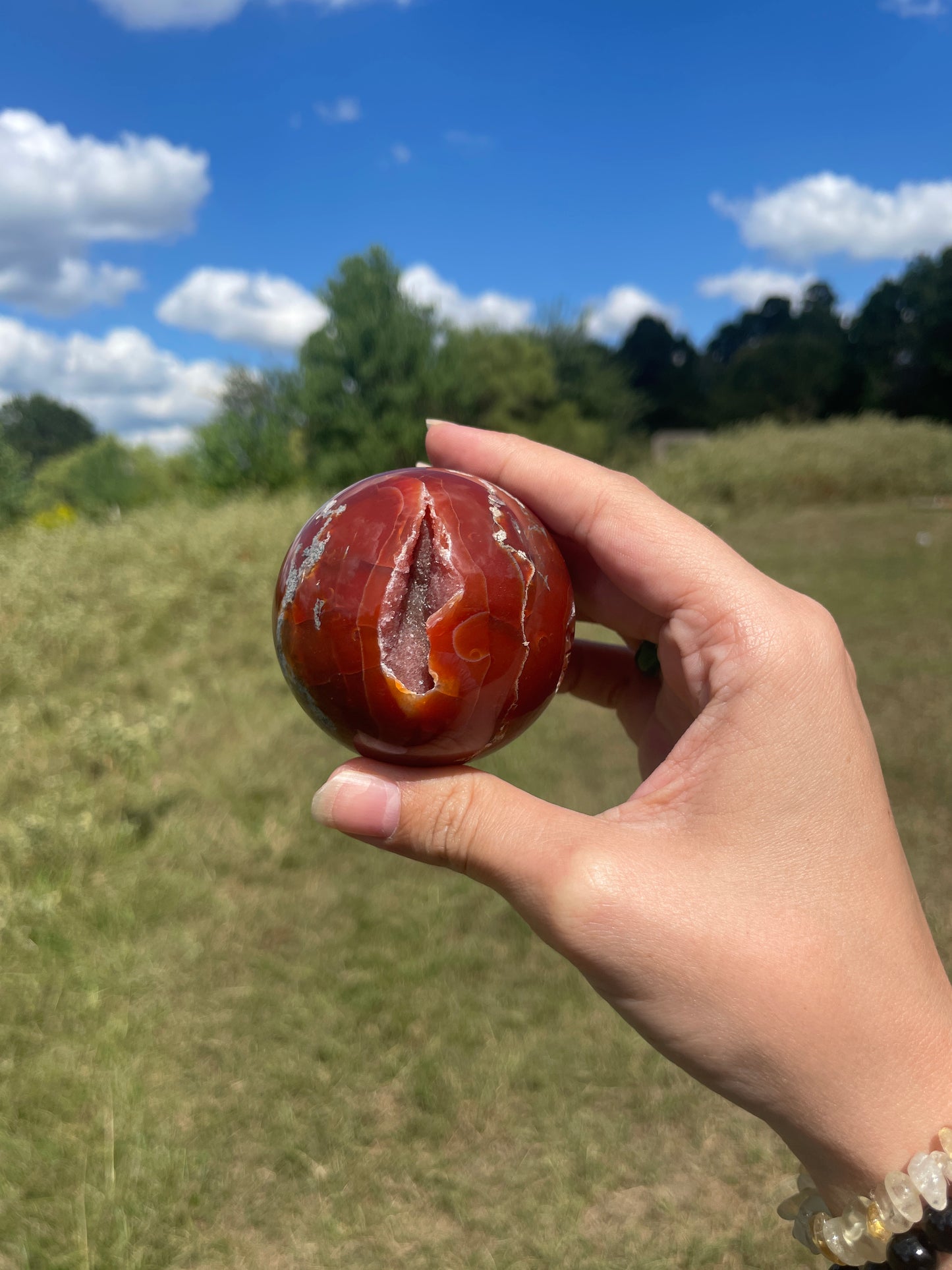 Druzy Red/Carnelian Moss Agate Sphere