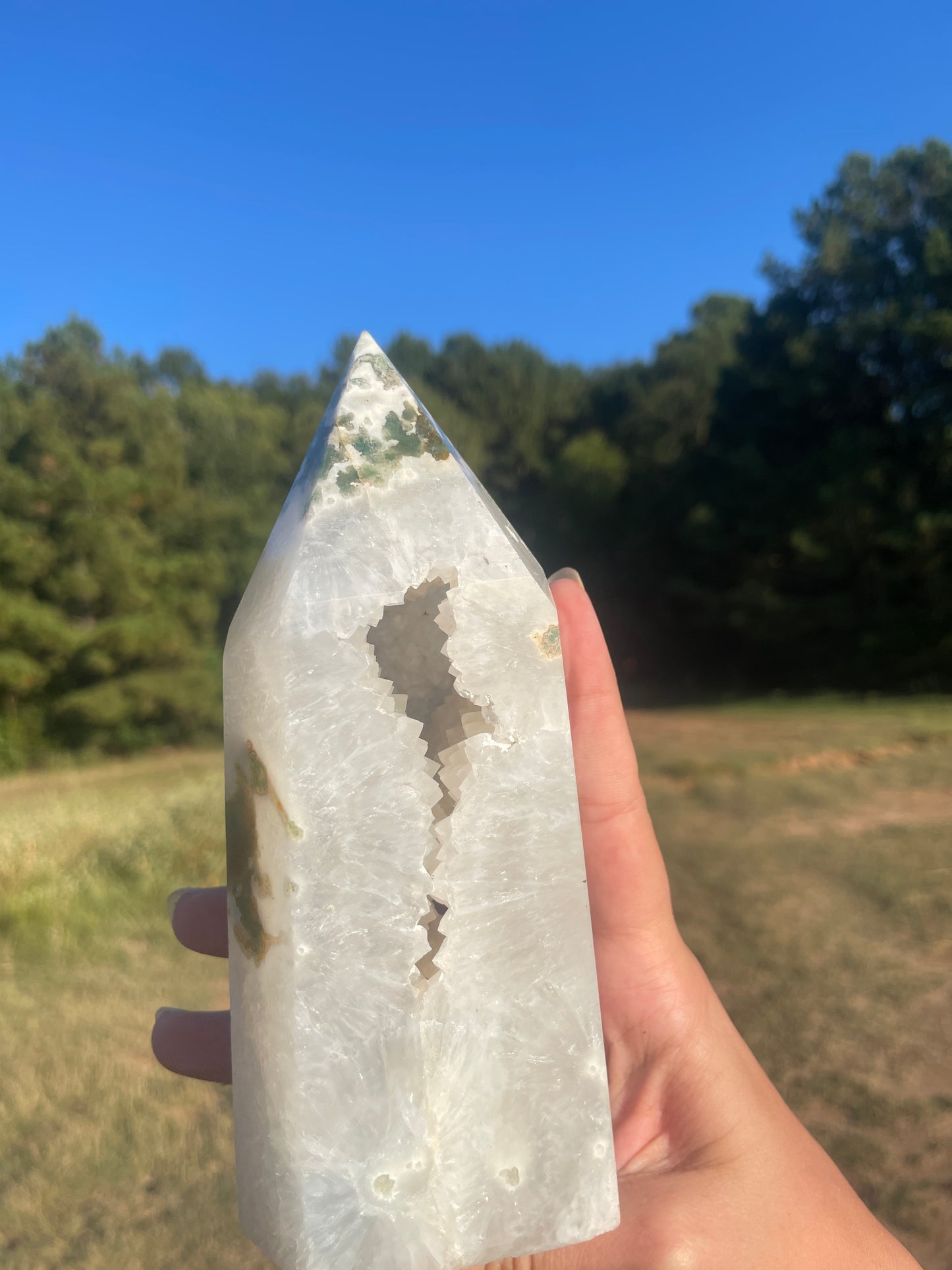 Large druzy moss agate thick tower ✨