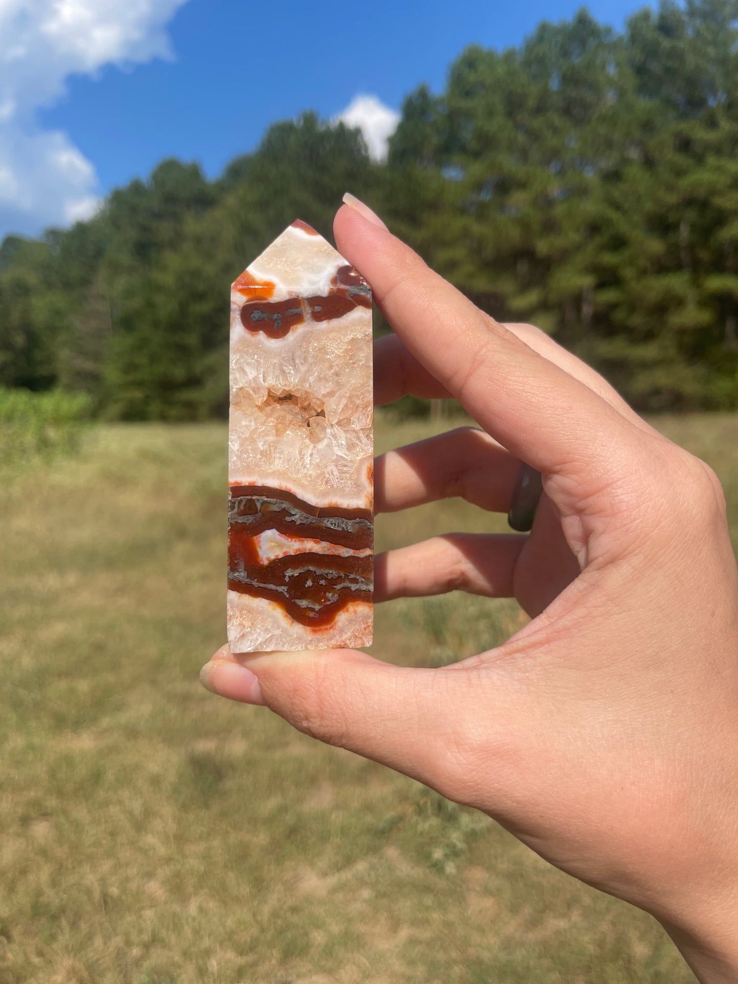 Druzy red Moss agate carnelian tower #5