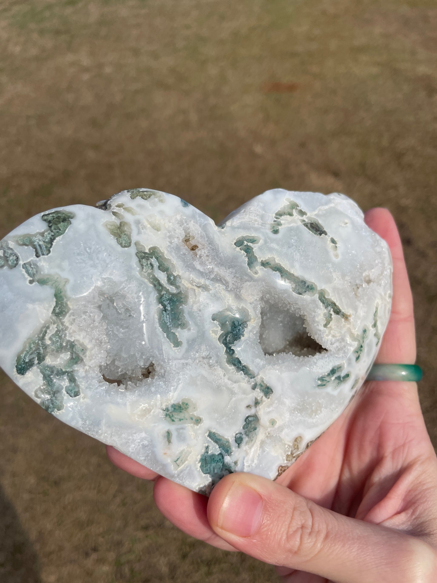 Druzy Moss Agate XLarge Heart Carving