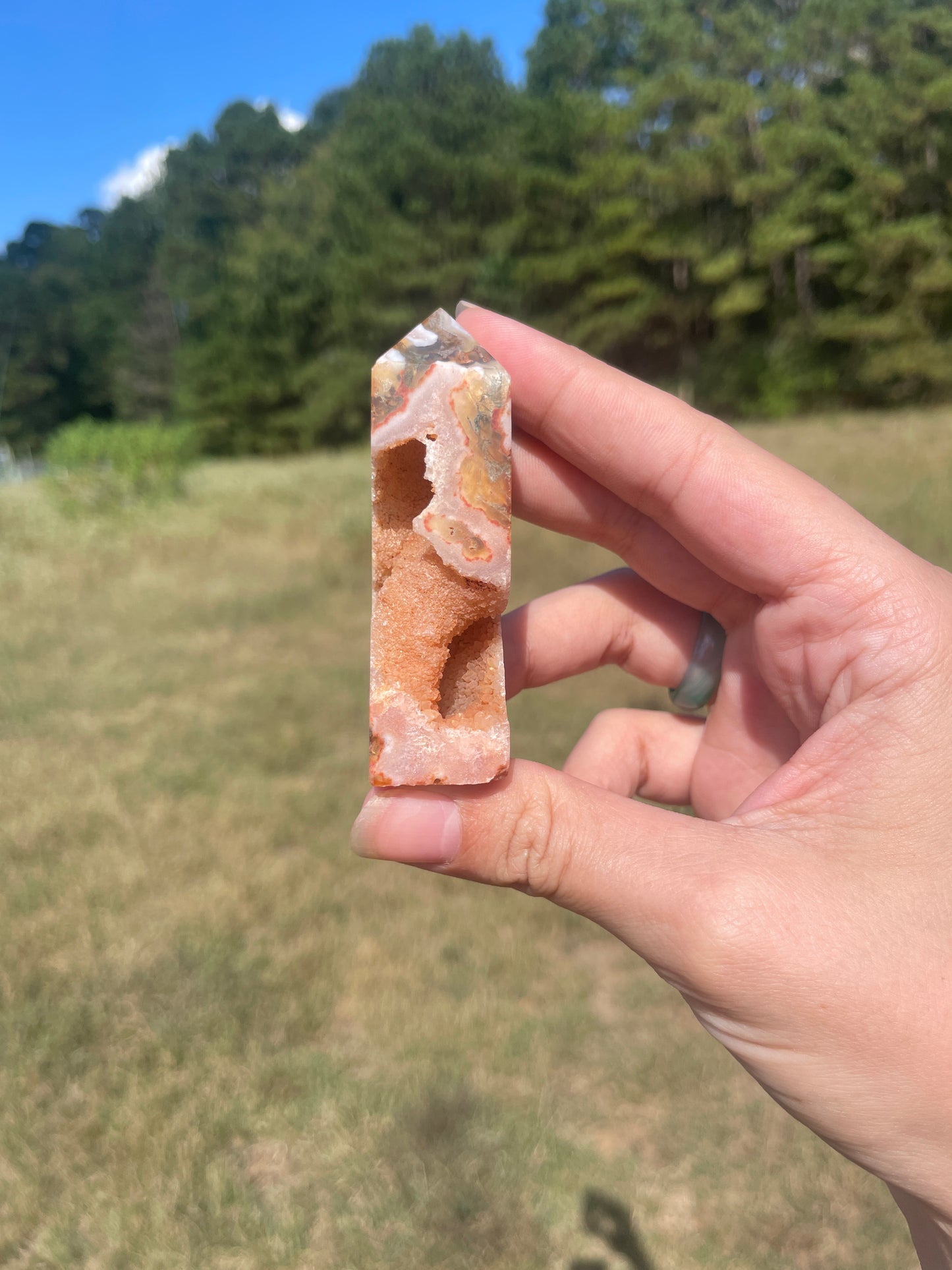 Druzy red moss agate/ carnelian tower #1