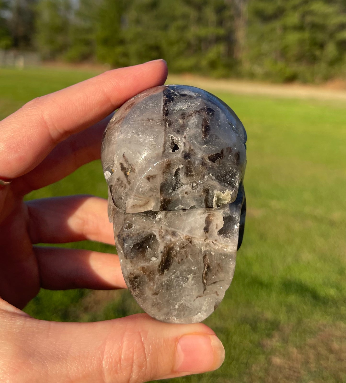 Druzy Sphalerite Skull Carving #1🖤