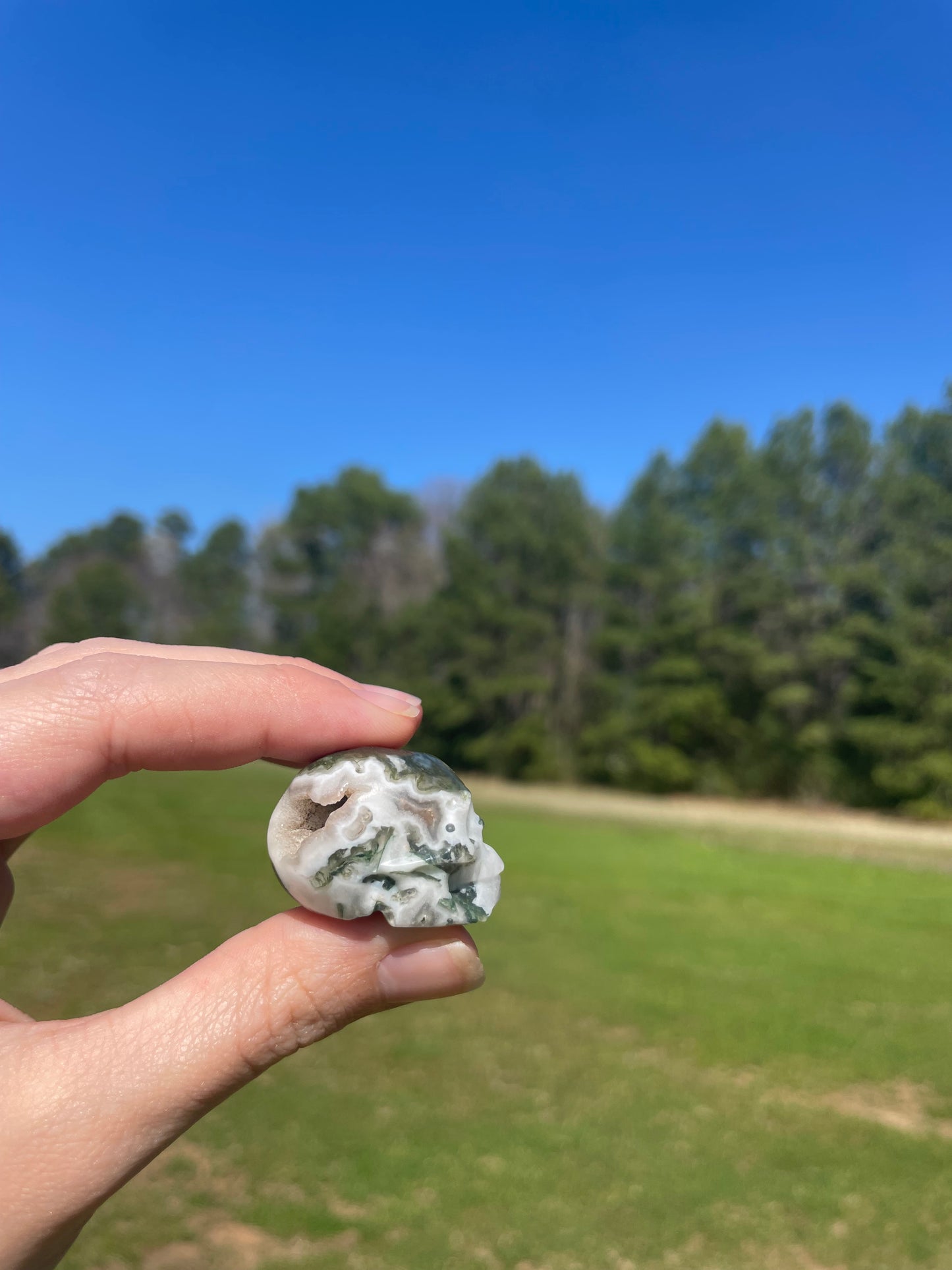 Imperfect MINI Druzy Moss Agate Skull