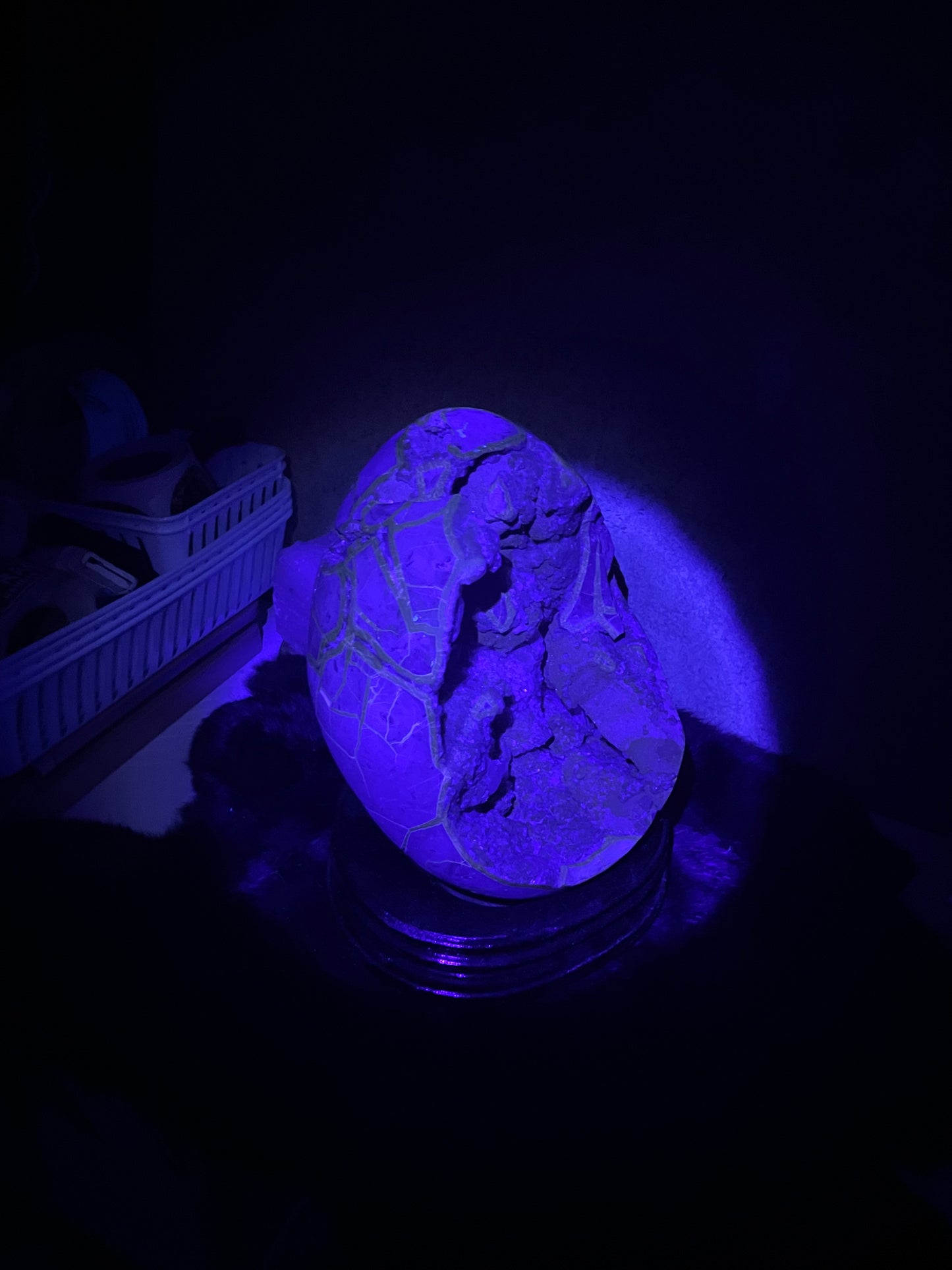 UV Reactive XXL Druzy Septarian damaged (Large Dragon Egg) w/ Stand.