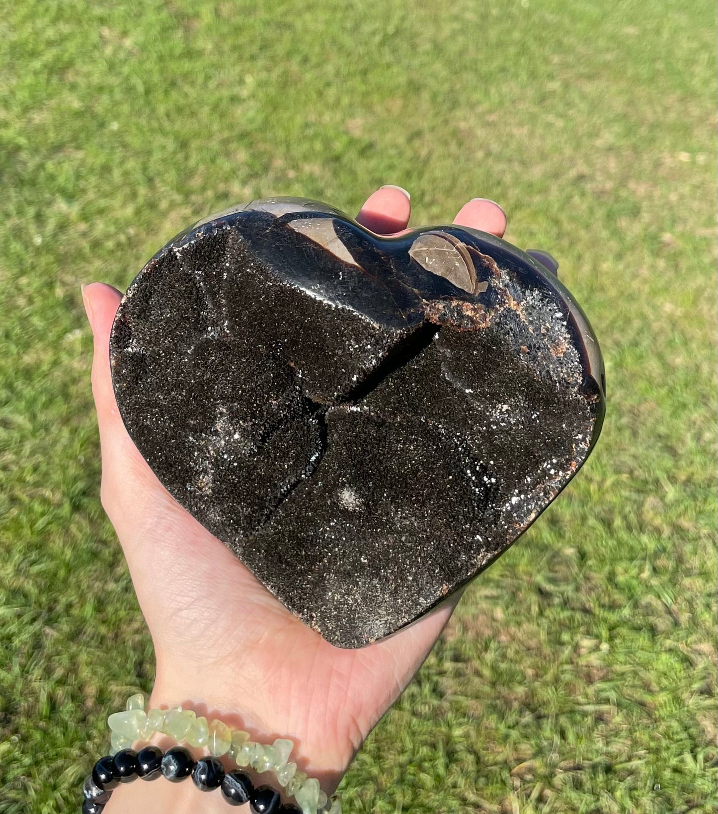 UV Reactive Large Druzy Septarian Heart Carving (Dragon Stone)