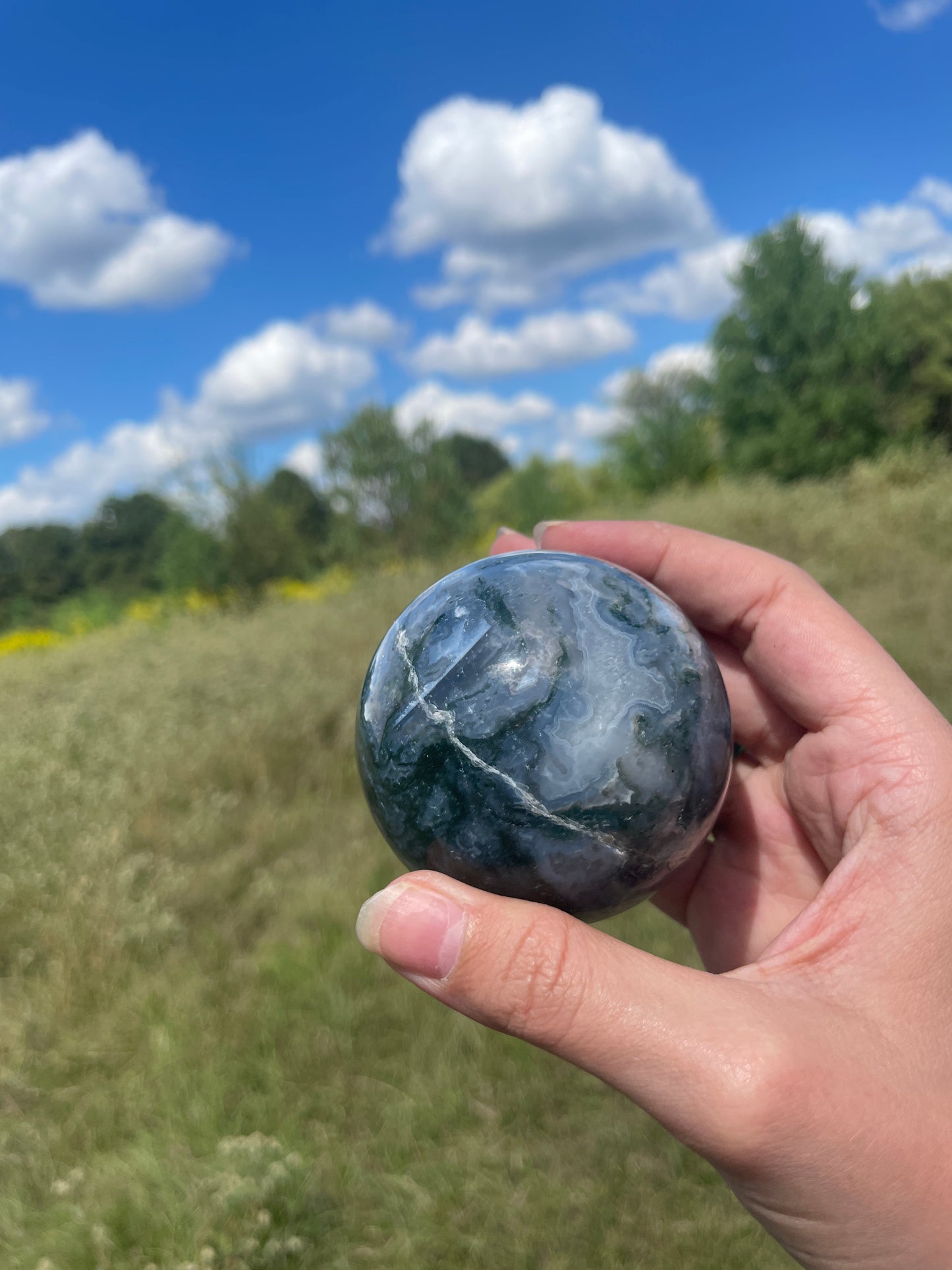 Moss agate sphere