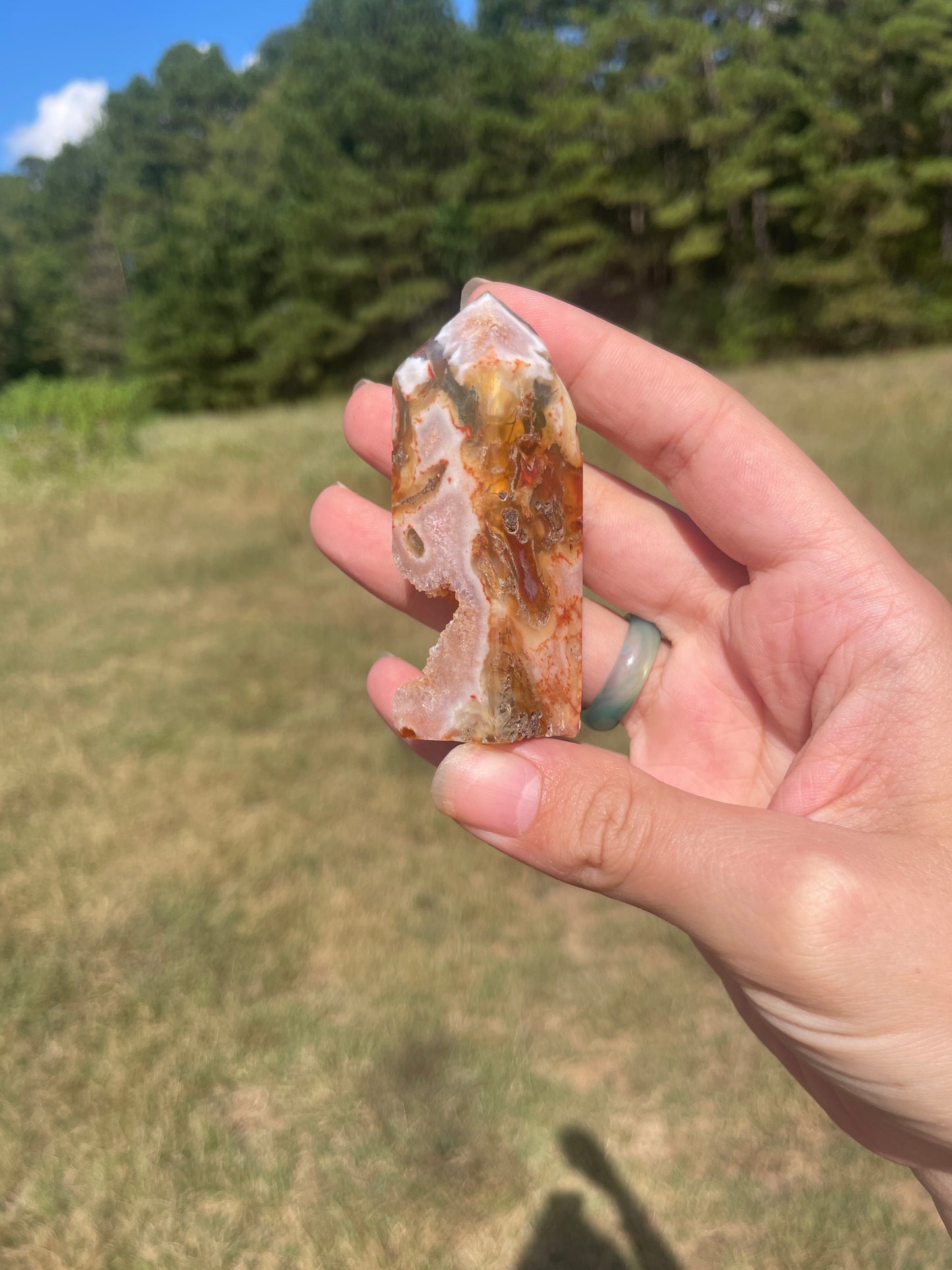 Druzy red moss agate/ carnelian tower #1
