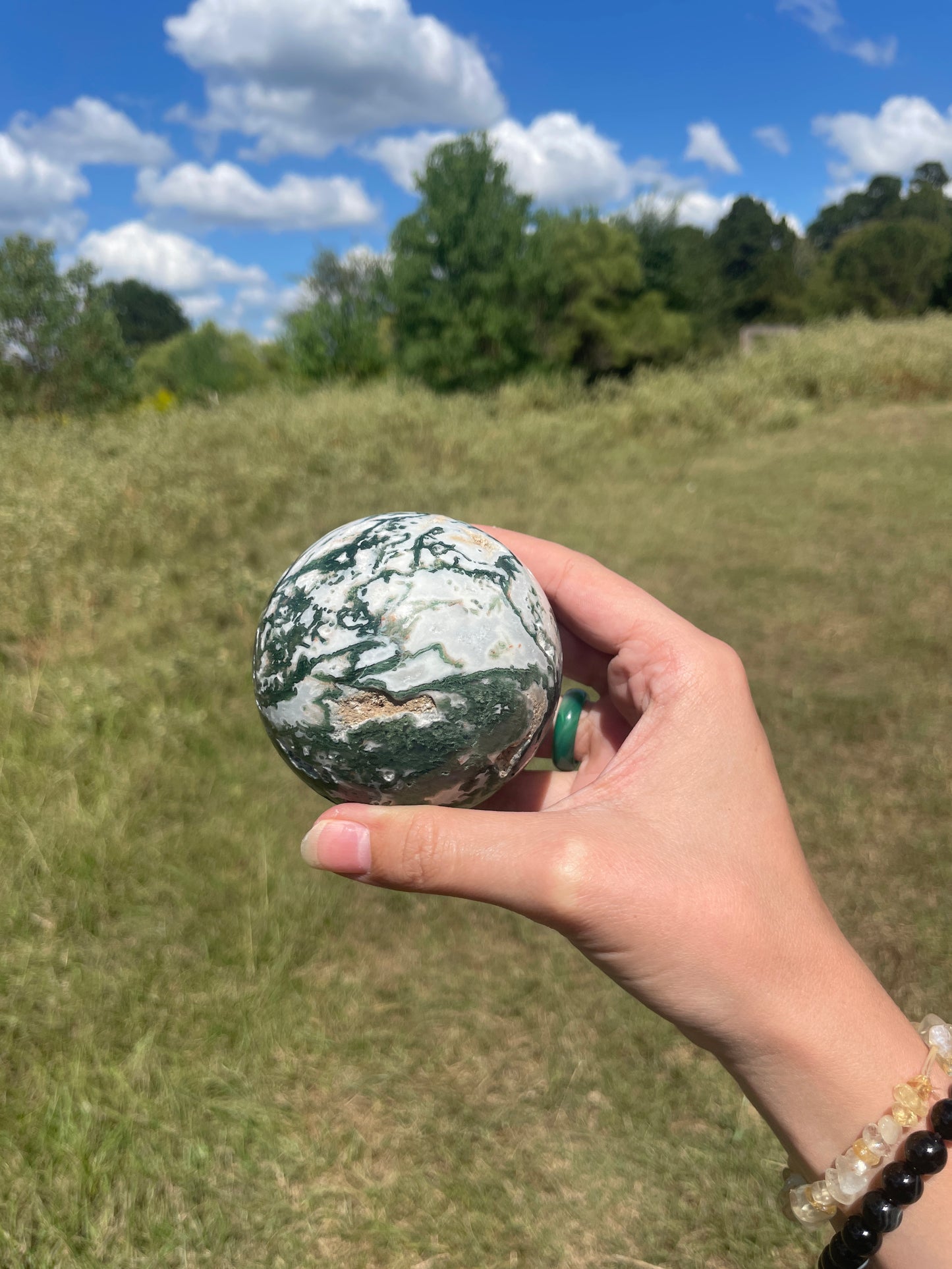 Large 1lb Druzy Moss Agate Sphere