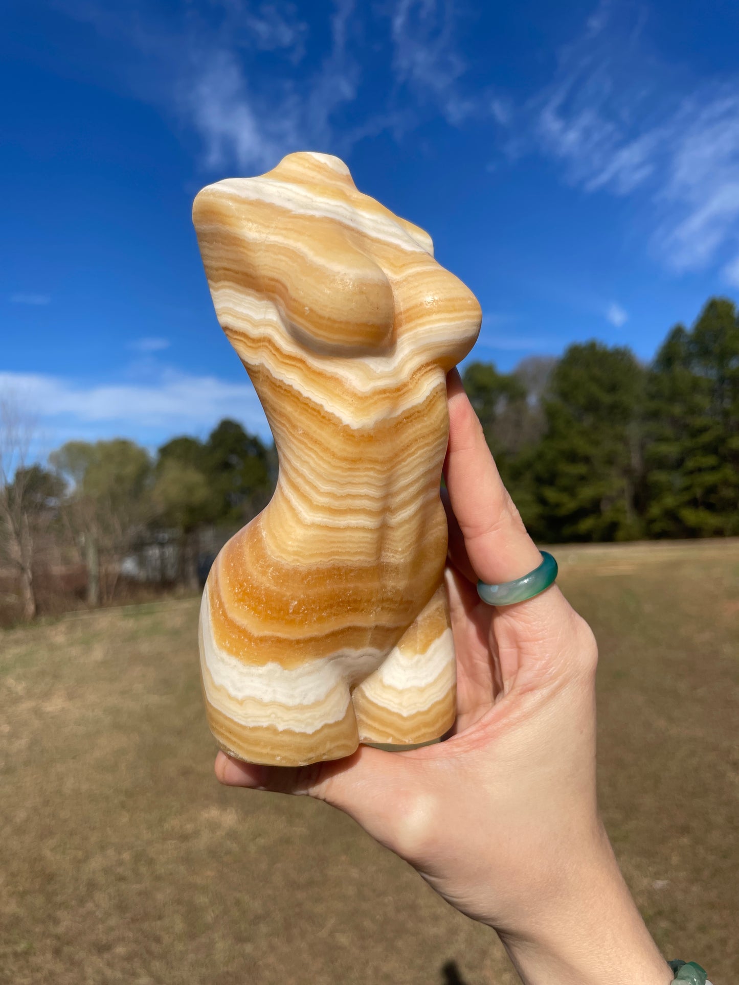 Imperfect Banded Large Calcite Goddess Carving (lady body)