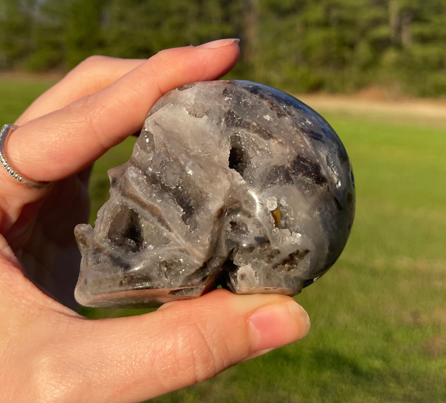 Druzy Sphalerite Skull Carving #1🖤