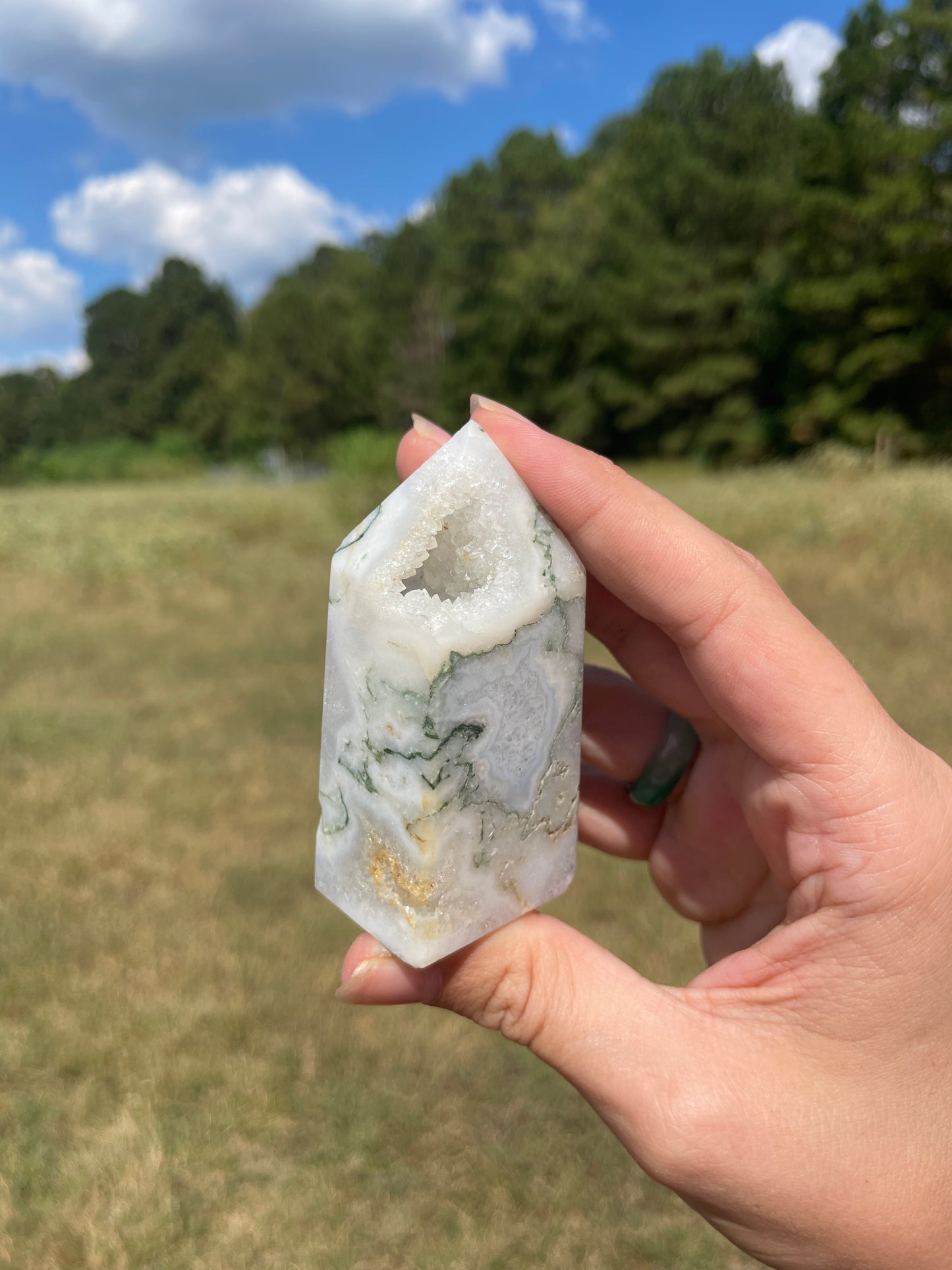 Druzy Moss Agate tower