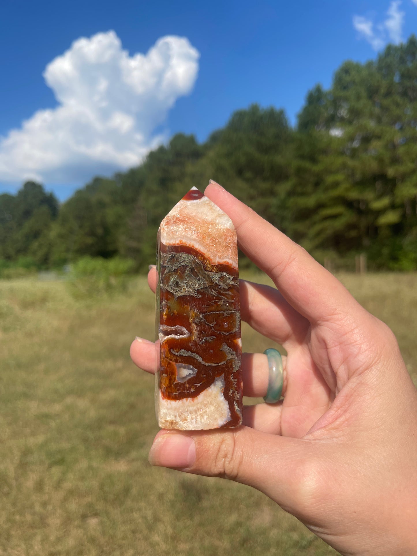 Druzy red moss agate/carnelian tower #6