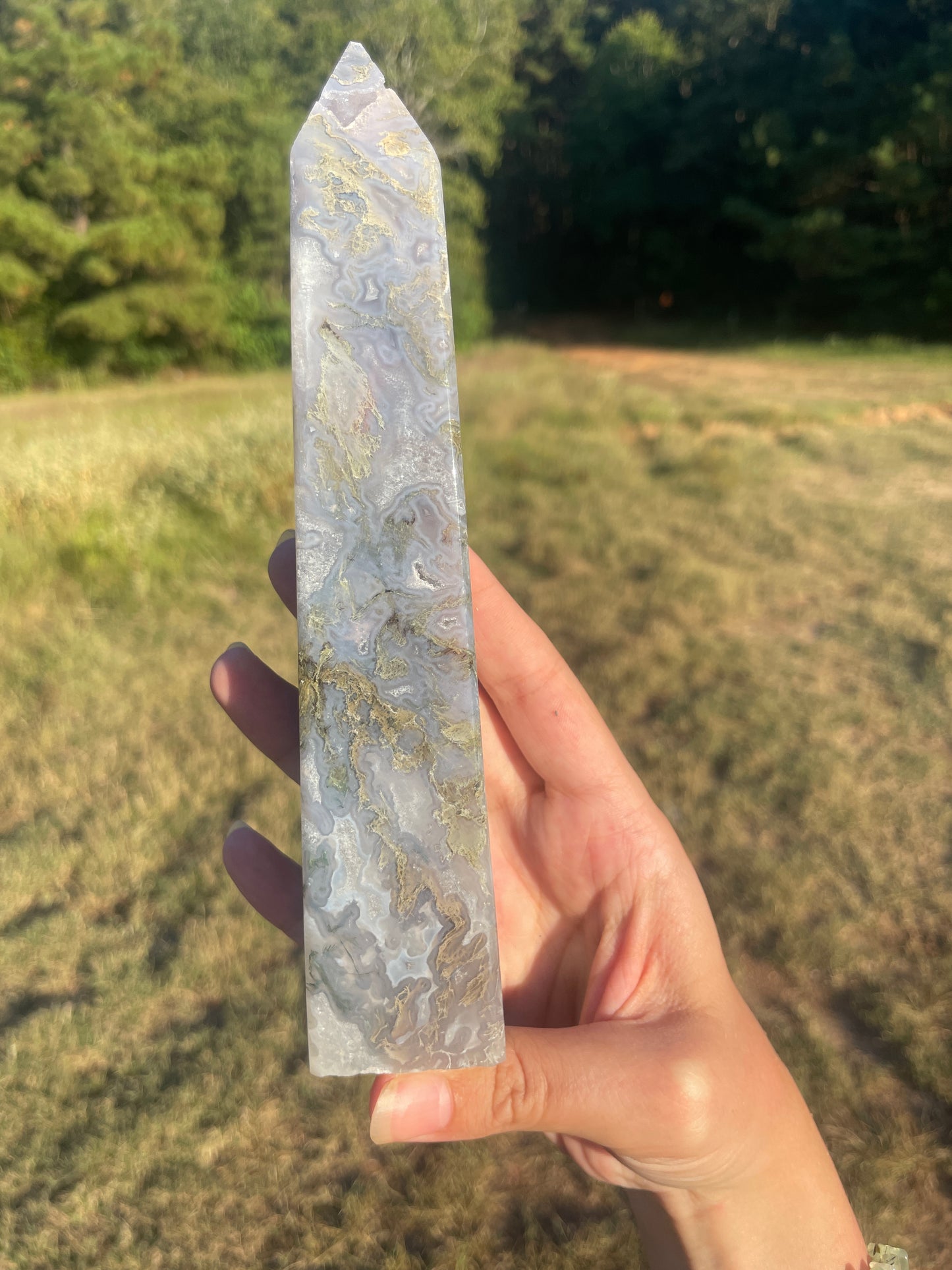 Imperfect Large Druzy moss agate tower
