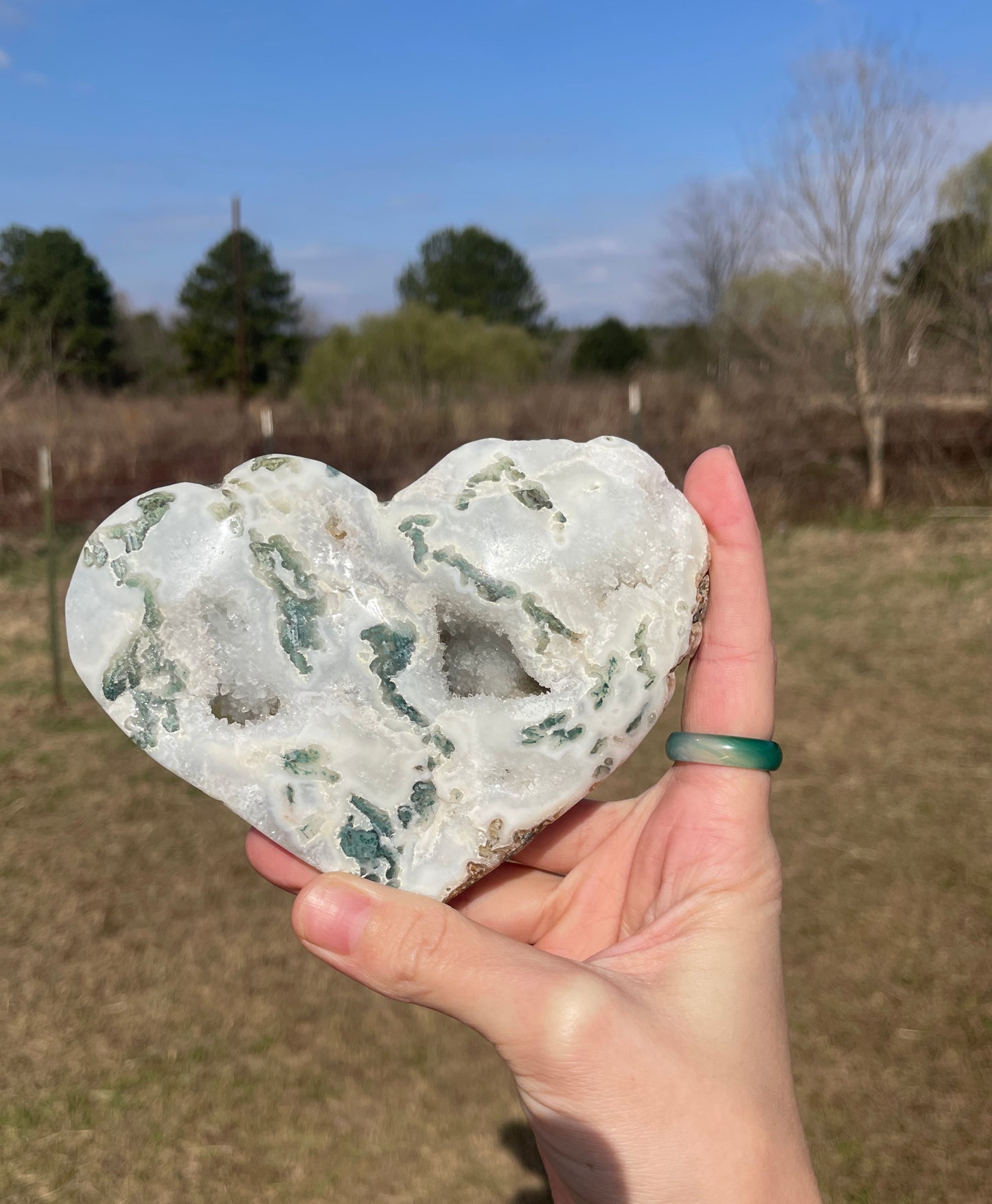 Druzy Moss Agate XLarge Heart Carving