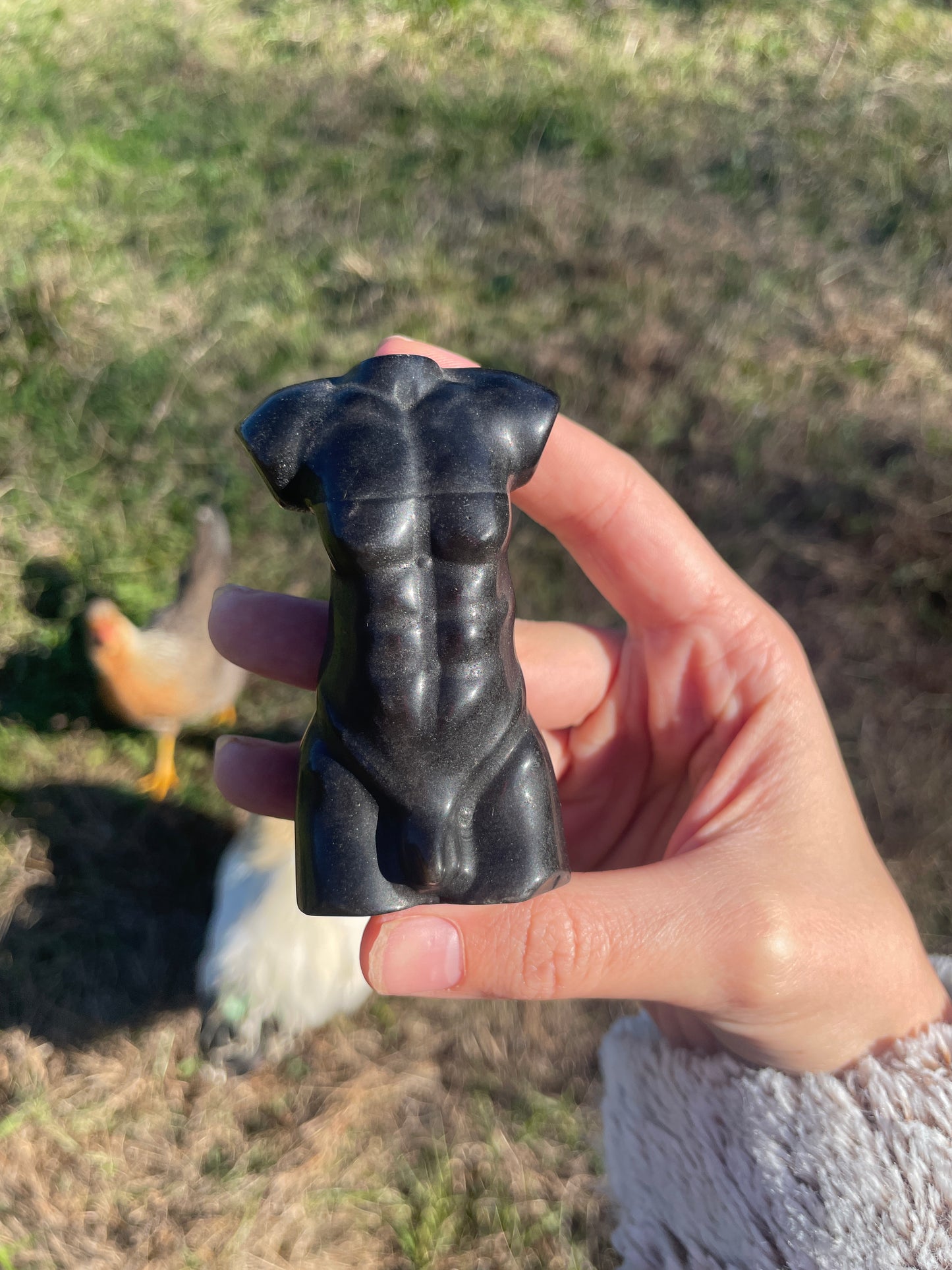 Imperfect Black Obsidian God (Man body) Carving