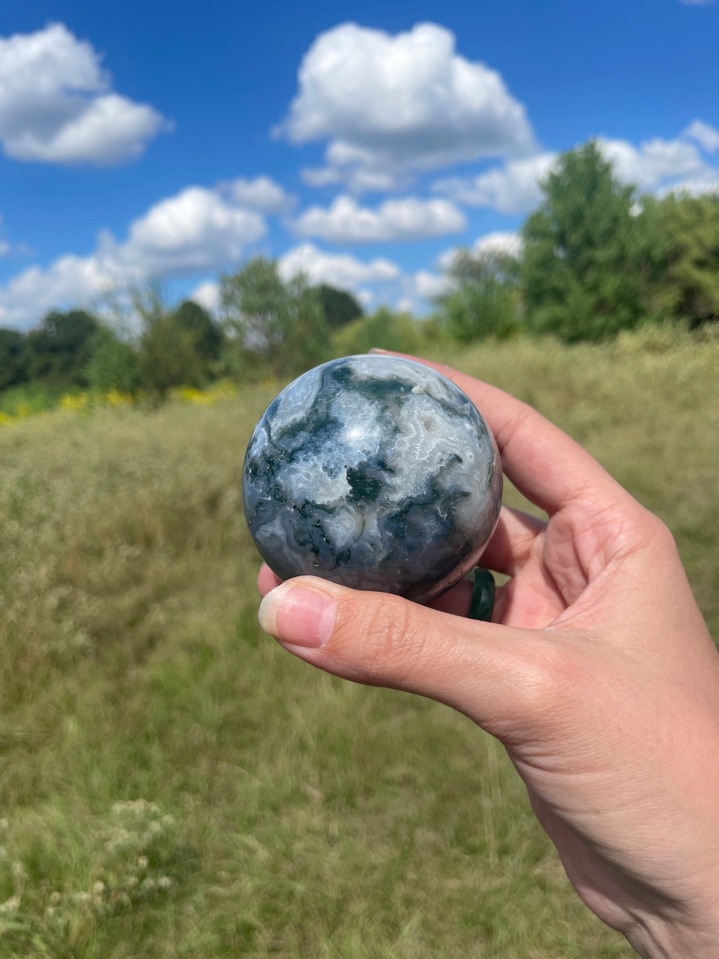 Moss agate sphere