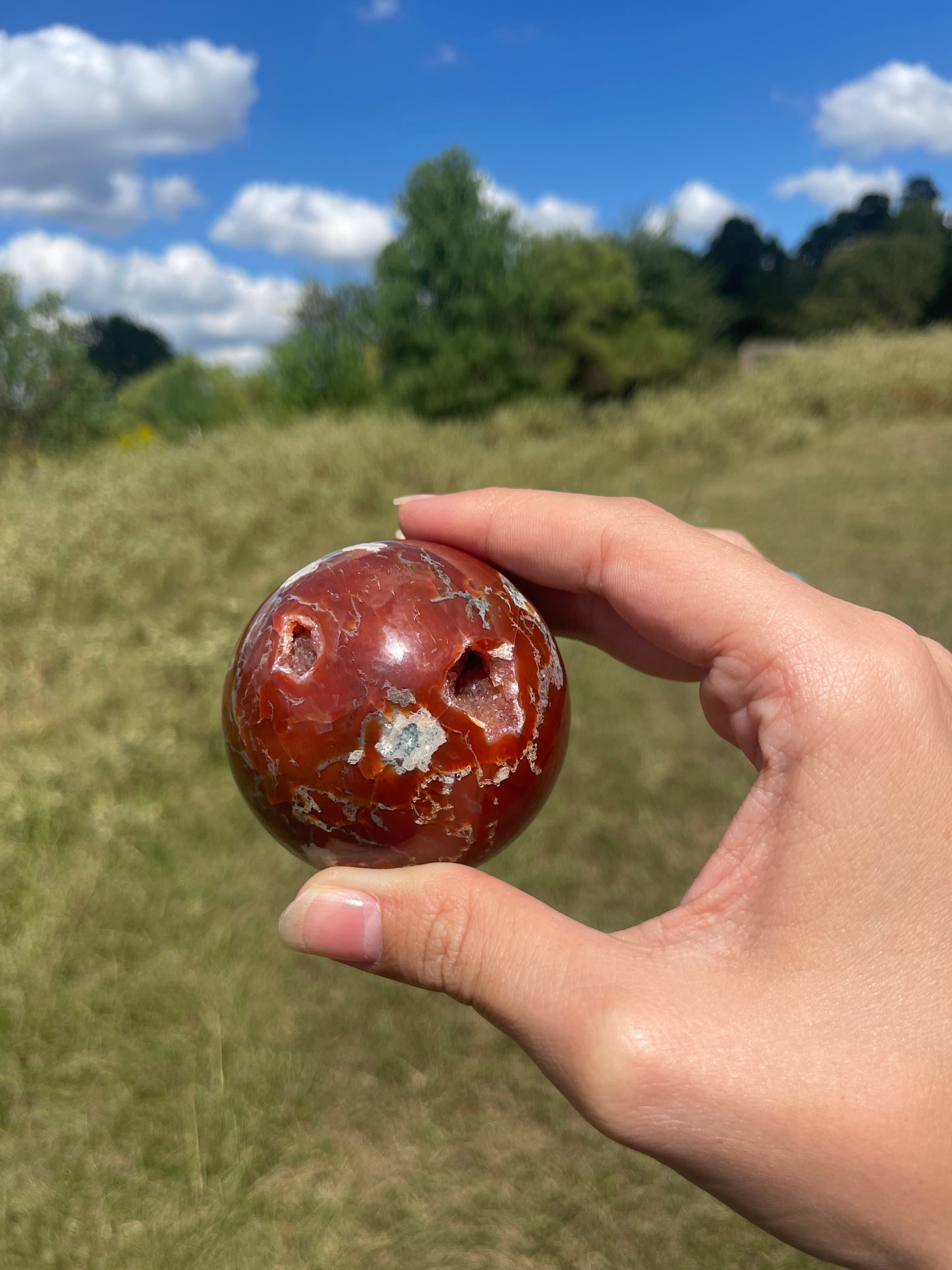 Druzy Red/Carnelian Moss Agate Sphere