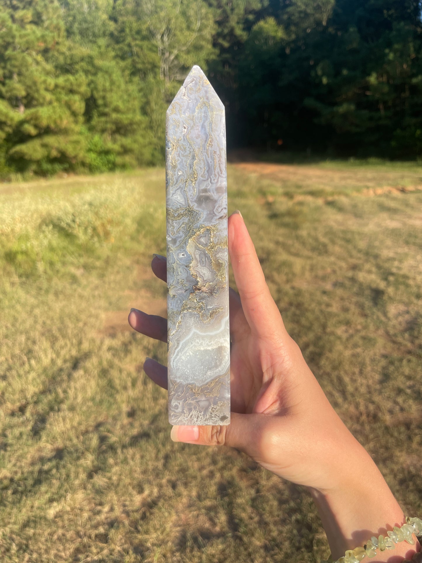 Imperfect Large Druzy moss agate tower