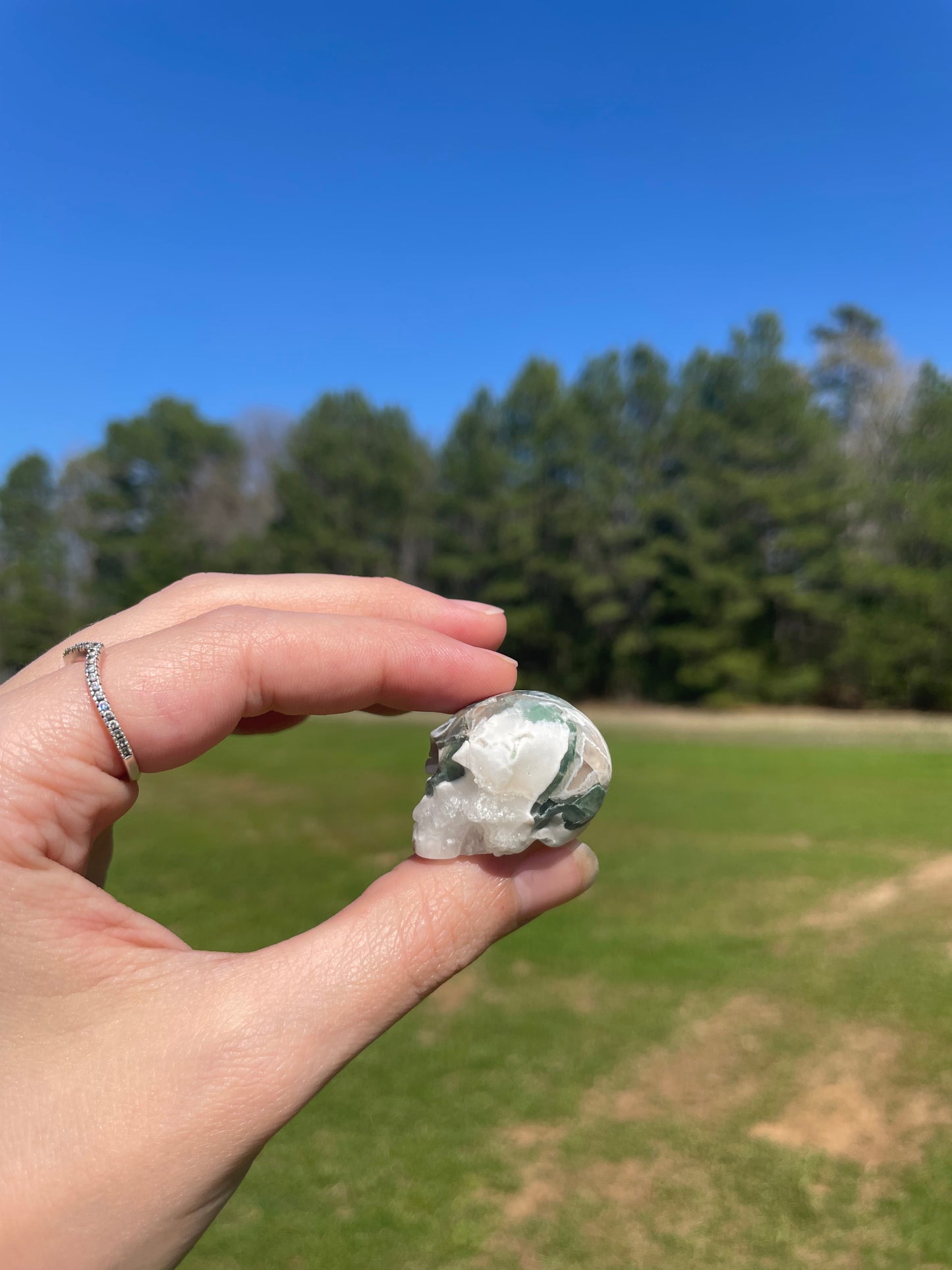 MINI Druzy Moss Agate Skull (imperfect)