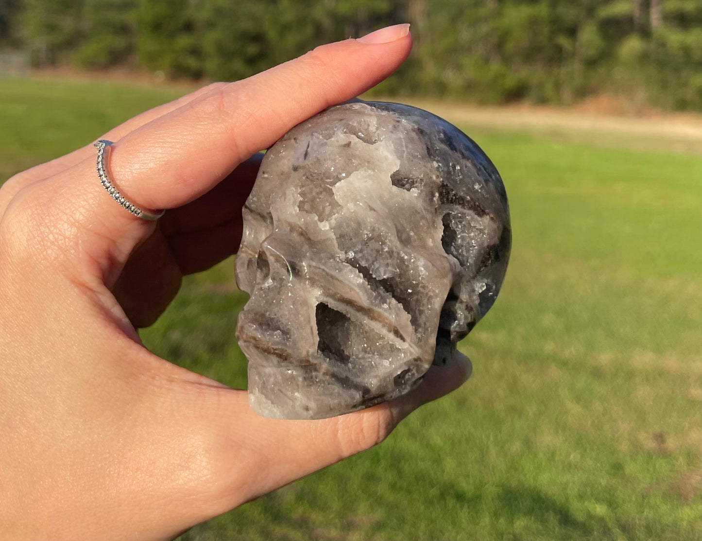 Druzy Sphalerite Skull Carving #1🖤