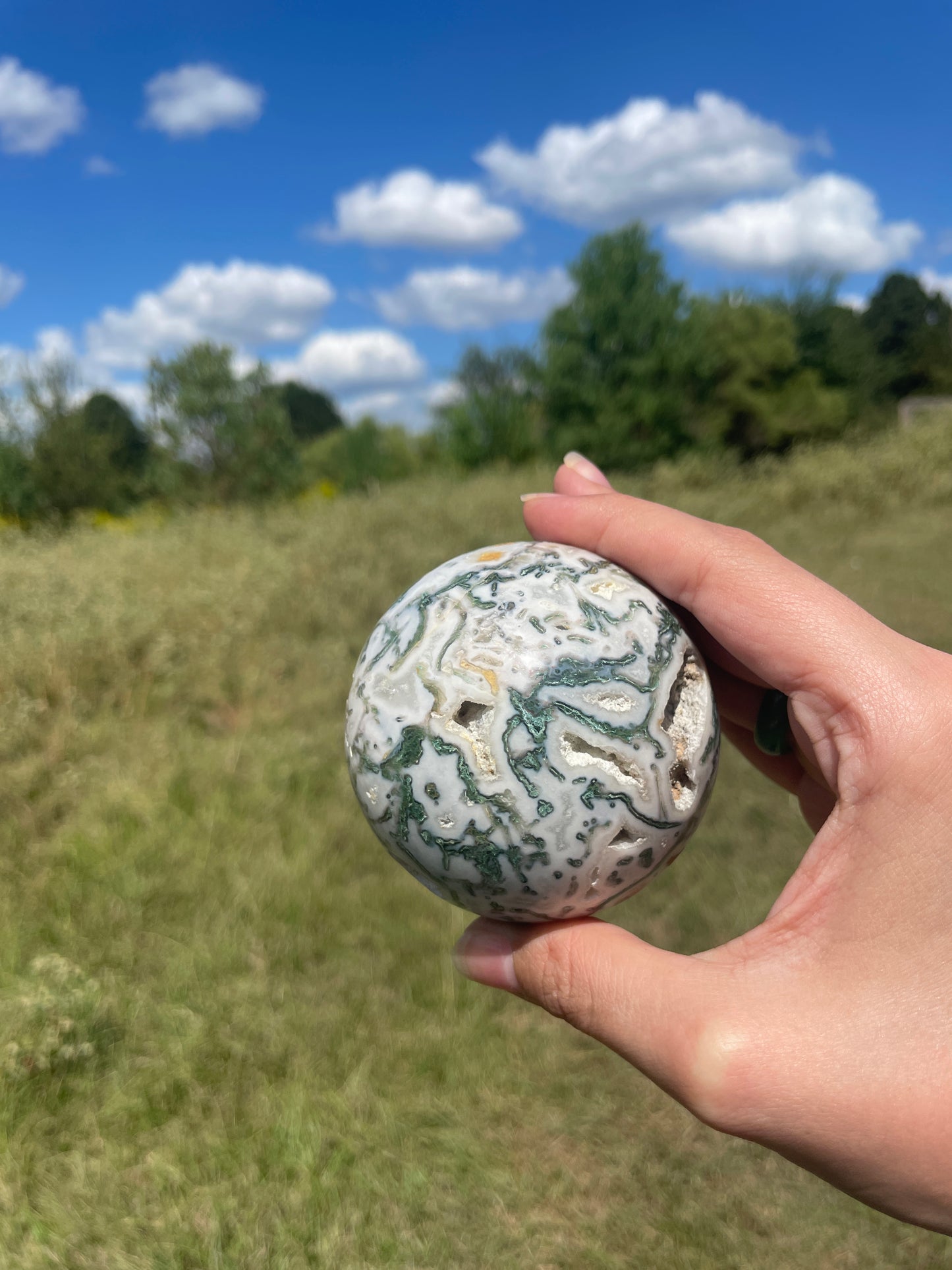 Large 1lb Druzy Moss Agate Sphere