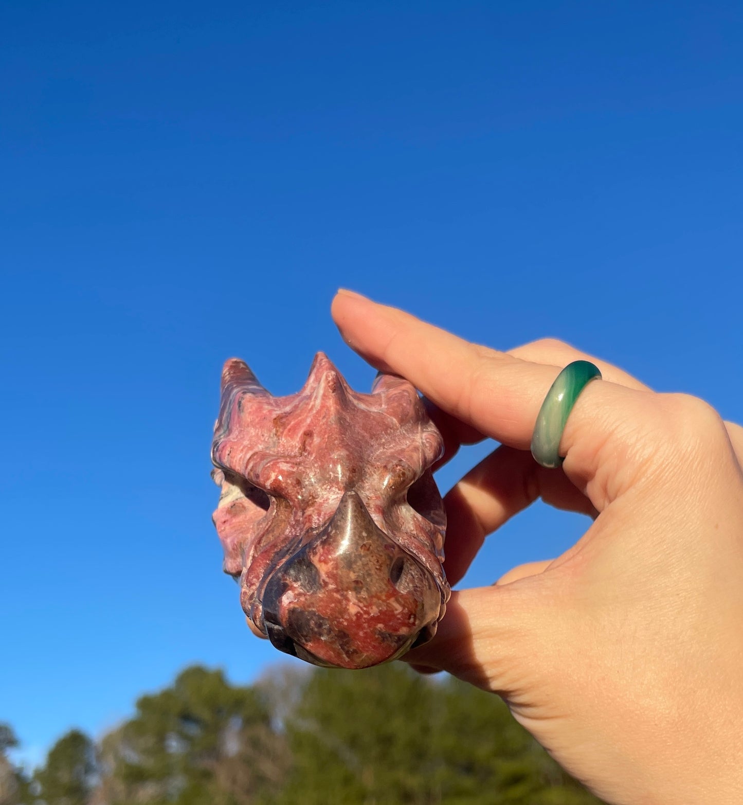 Large Rhodonite Dragon Head Carving