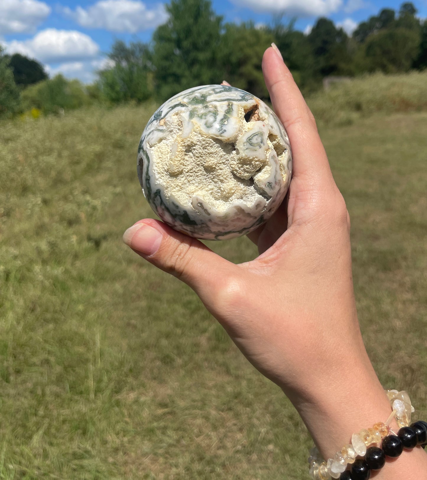 Large 1lb Druzy Moss Agate Sphere