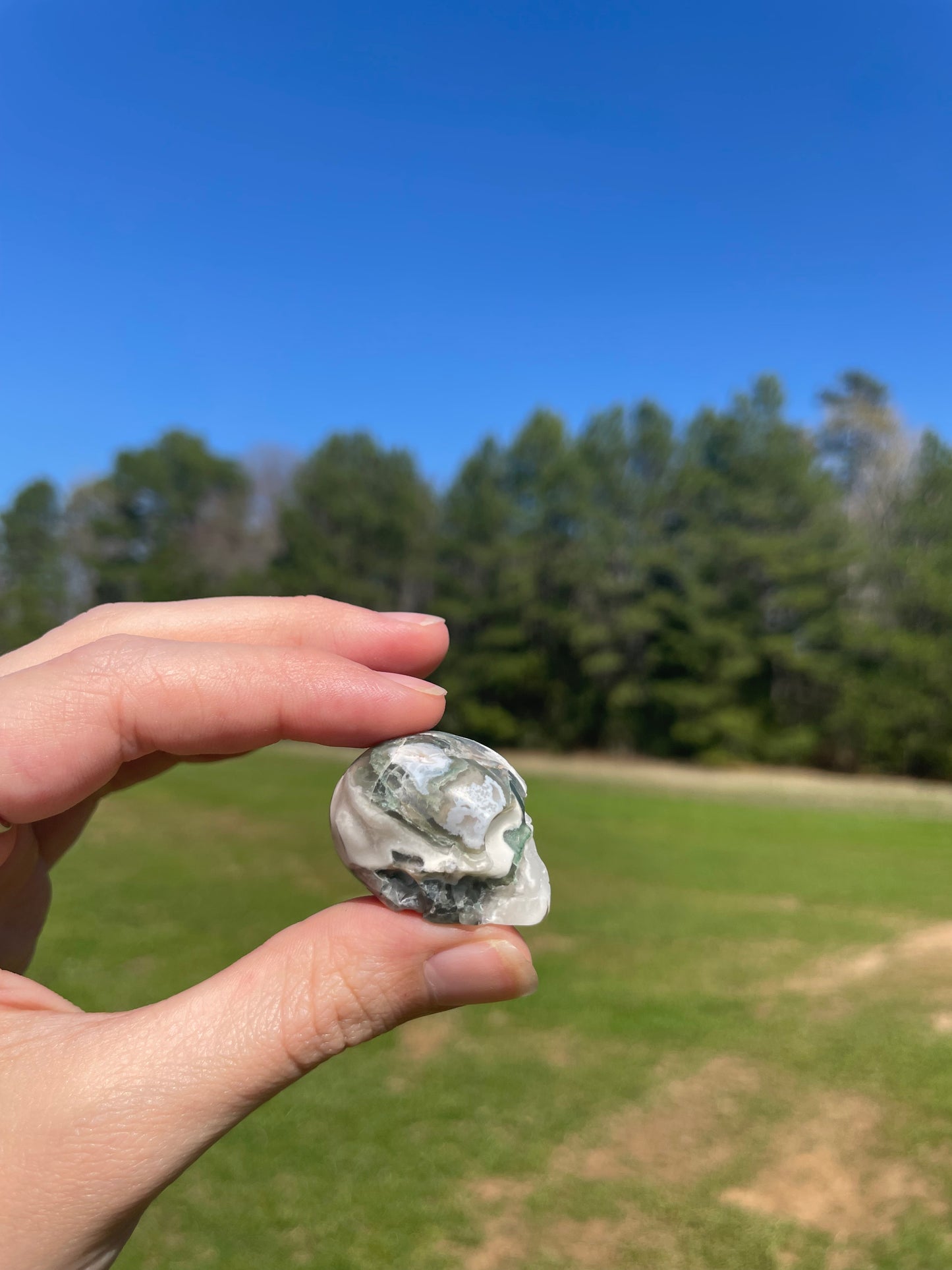 MINI Druzy Moss Agate Skull (imperfect)