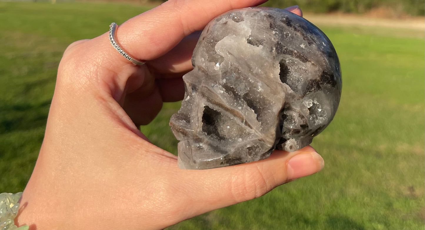 Druzy Sphalerite Skull Carving #1🖤